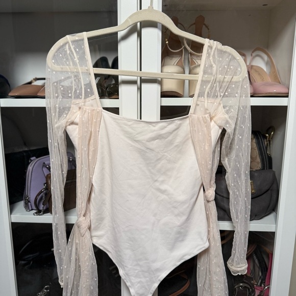 Free People Cream Lace Long Sleeve Bodysuit Women’s Size Small - Picture 2 of 10